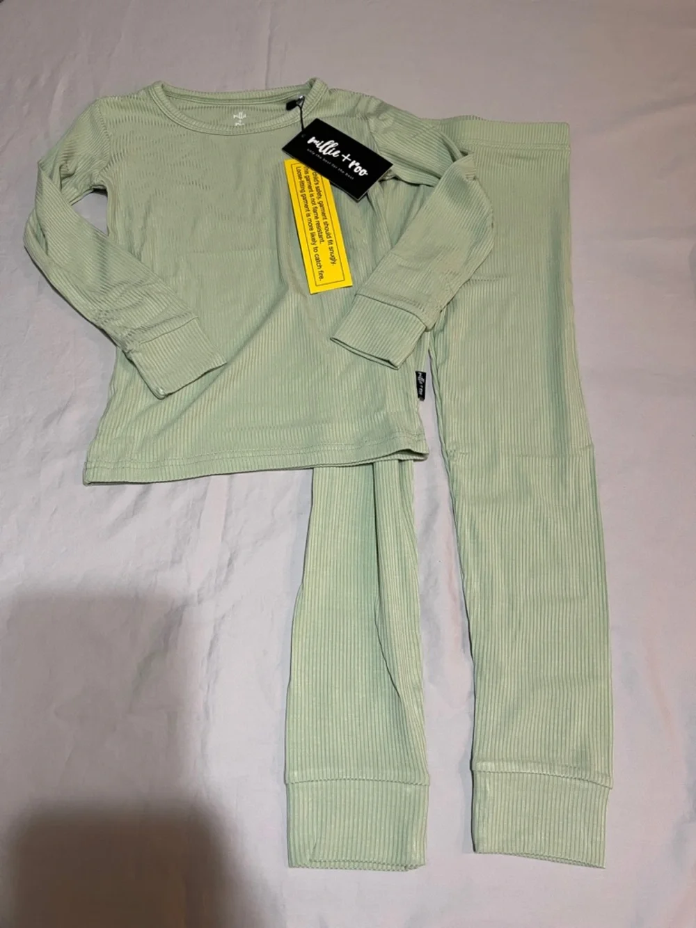 Millie‎ + Roo Kids Sage Green Ribbed Knit Bamboo PJ Set NWT Size 5/6 Loungewear